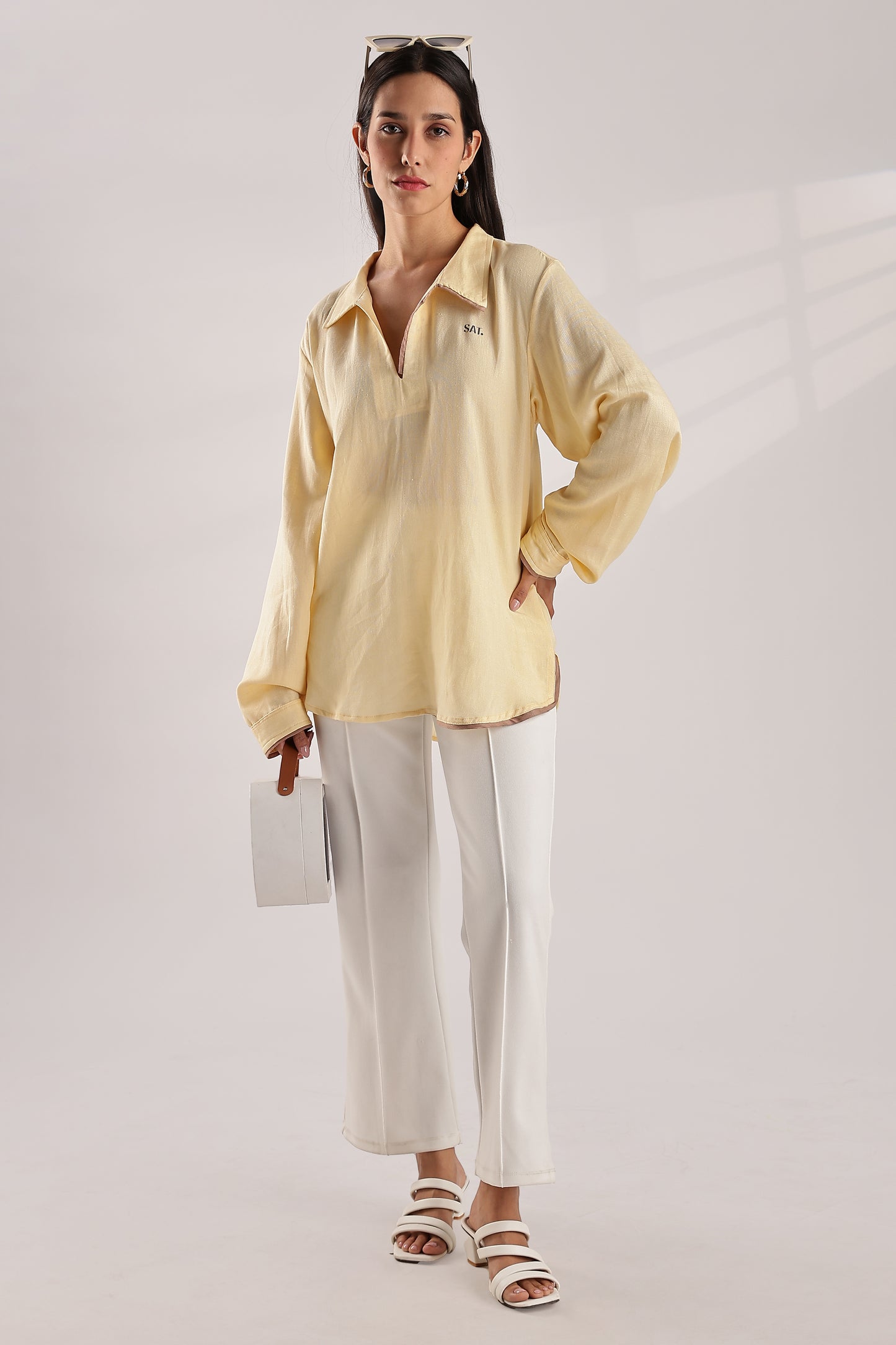 Flowy V Neck wind Shirt 'Yellow'
