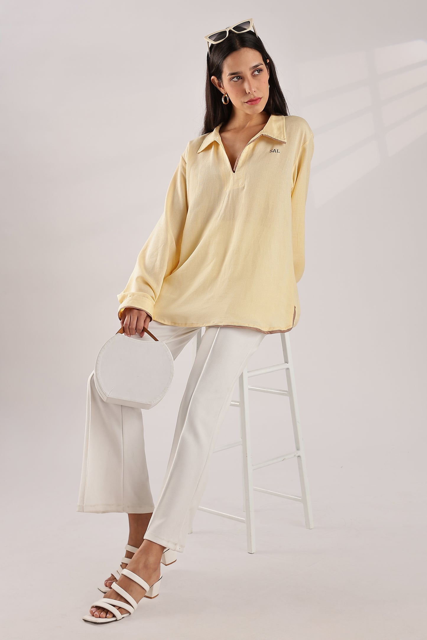 Flowy V Neck wind Shirt 'Yellow'