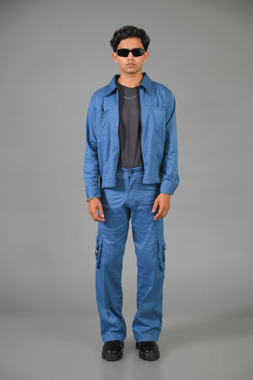 Water Blue Jacket with Blue Thin Cargo Co-ord Set