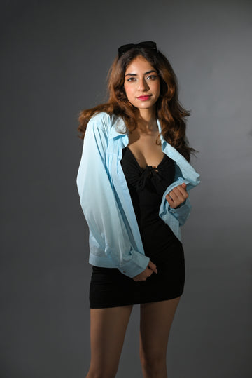 Light Blue Cotton Jacket - Inverted Box Pleat Jacket